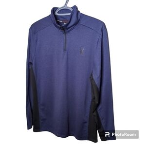 SPYDER Men's Outbound 1/4 Zip Pullover Blue Sweater with Black side‎ Panels/Med